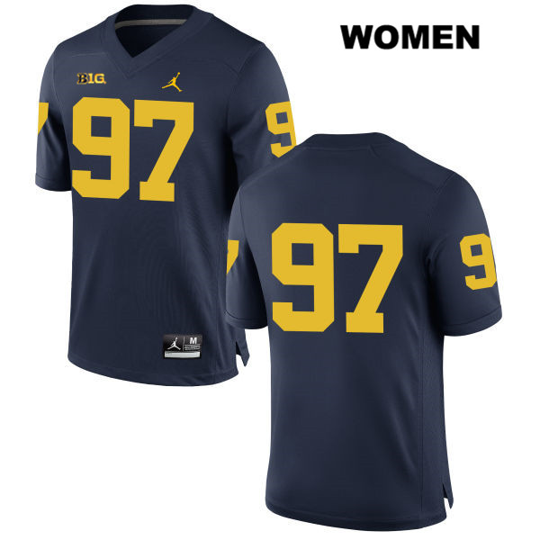 Women's NCAA Michigan Wolverines Aidan Hutchinson #97 No Name Navy Jordan Brand Authentic Stitched Football College Jersey LT25J25YG